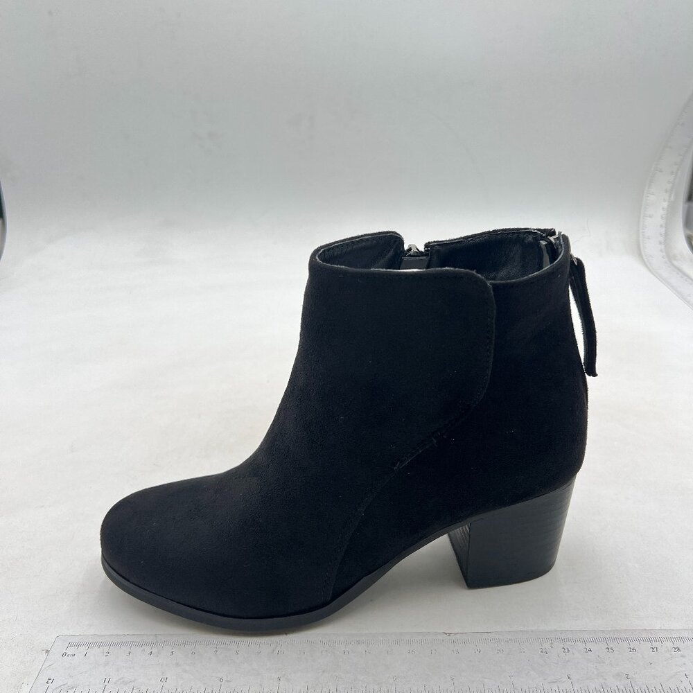 Women Ankle Boots Low Heel Boot Round Toe Zipper Booties Black Suede
